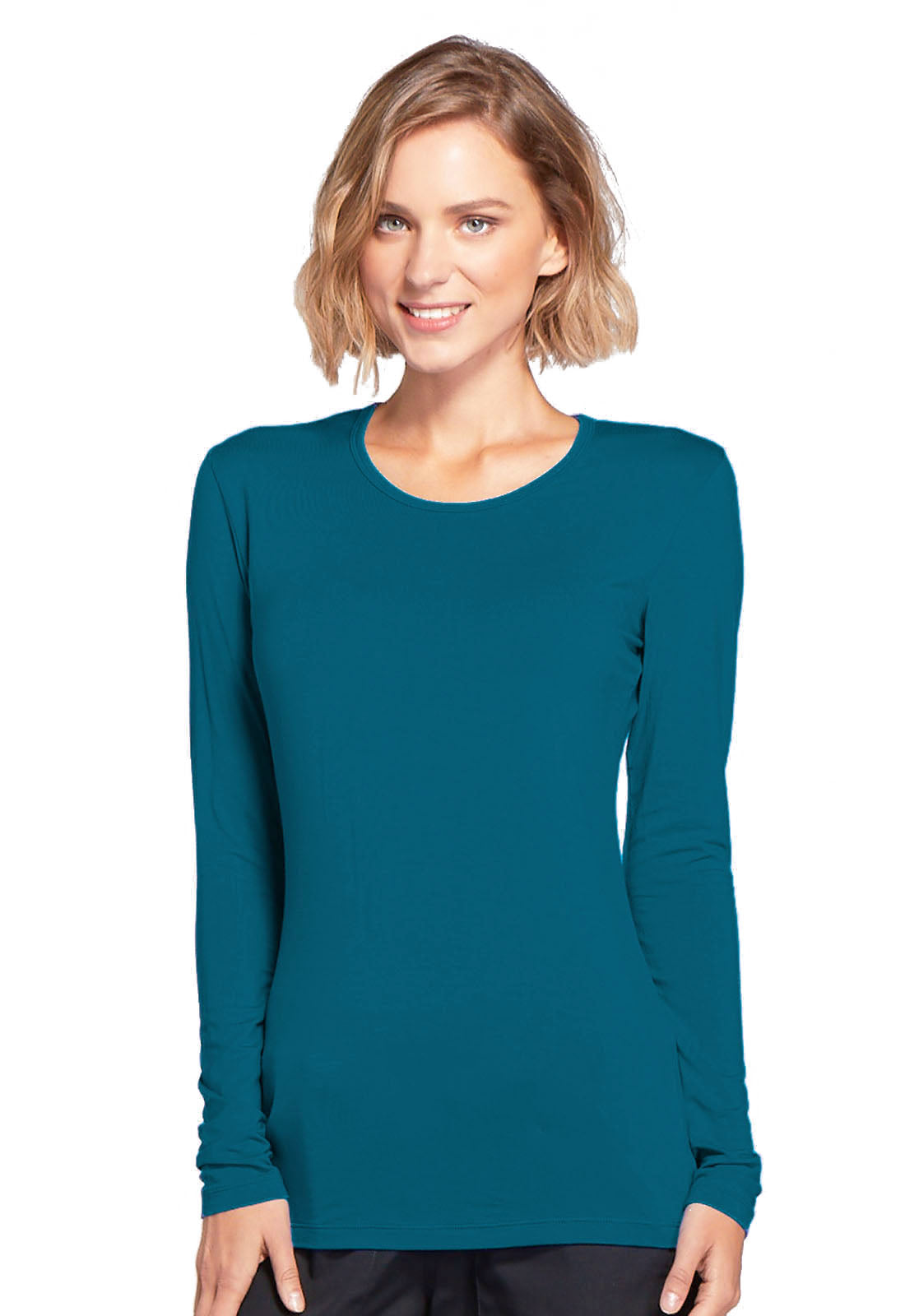 Originals 4881 Long Sleeve Underscrub Knit Tee Caribbean Blue Model Image Front | Cherokee Workwear