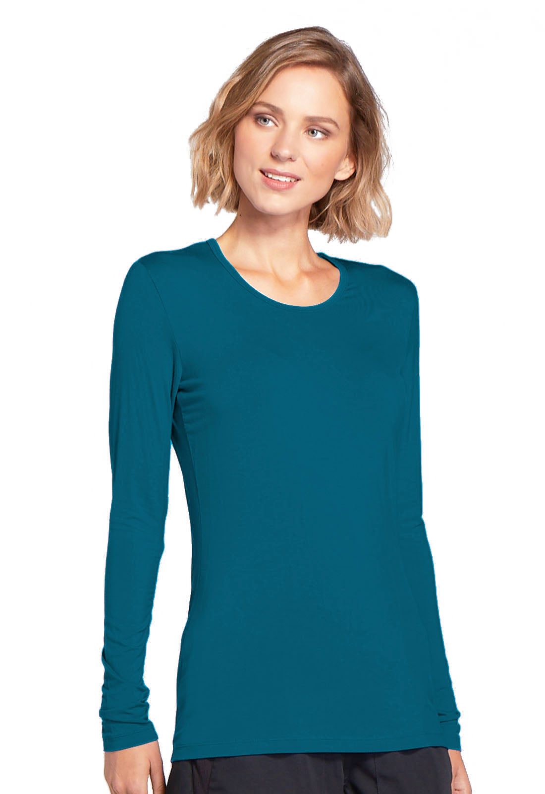 Originals 4881 Long Sleeve Underscrub Knit Tee Caribbean Blue Model Image Left Side | Cherokee Workwear