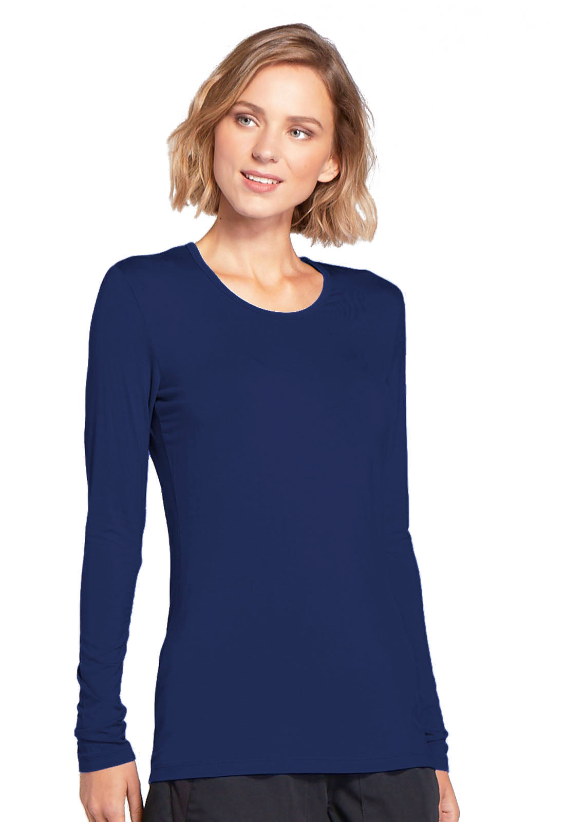 Originals 4881 Long Sleeve Underscrub Knit Tee Navy Model Image Left Side | Cherokee Workwear