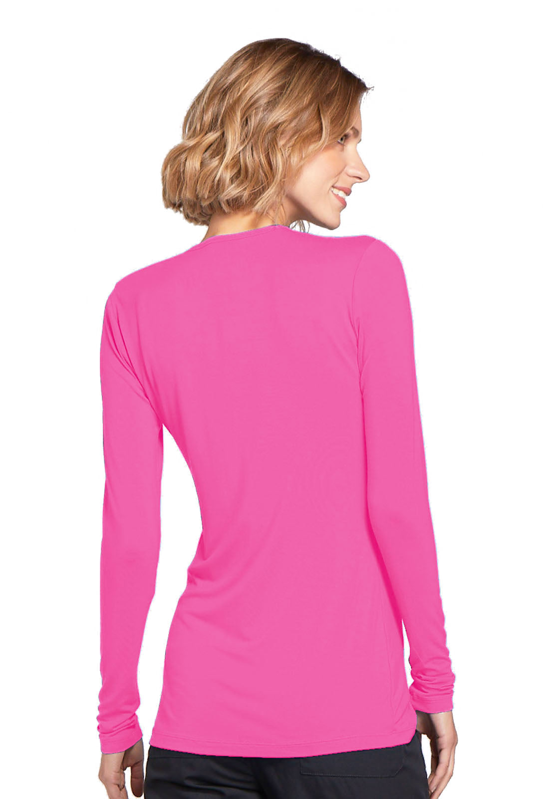 Originals 4881 Long Sleeve Underscrub Knit Tee Shocking Pink Model Image Back | Cherokee Workwear