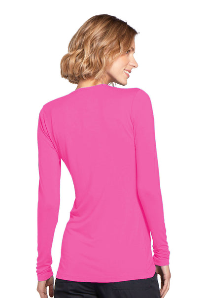 Originals 4881 Long Sleeve Underscrub Knit Tee Shocking Pink Model Image Back | Cherokee Workwear