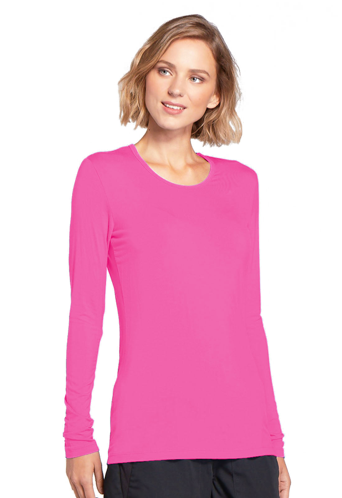 Originals 4881 Long Sleeve Underscrub Knit Tee Shocking Pink Model Image Left Side | Cherokee Workwear