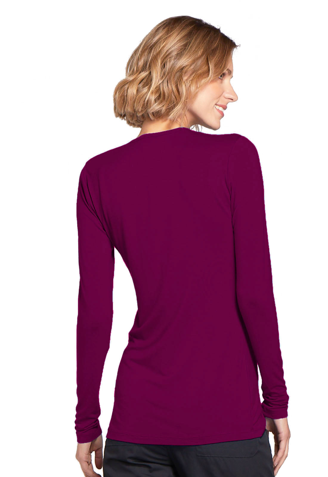 Originals 4881 Long Sleeve Underscrub Knit Tee Wine Model Image Back | Cherokee Workwear