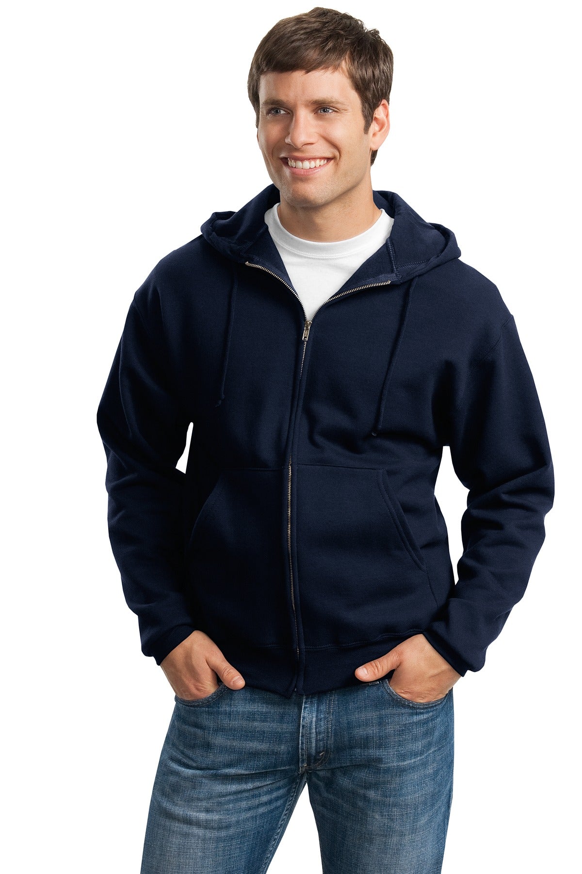 Jerzees Super Sweats NuBlend Full-Zip Hooded Sweatshirt.  4999M Navy