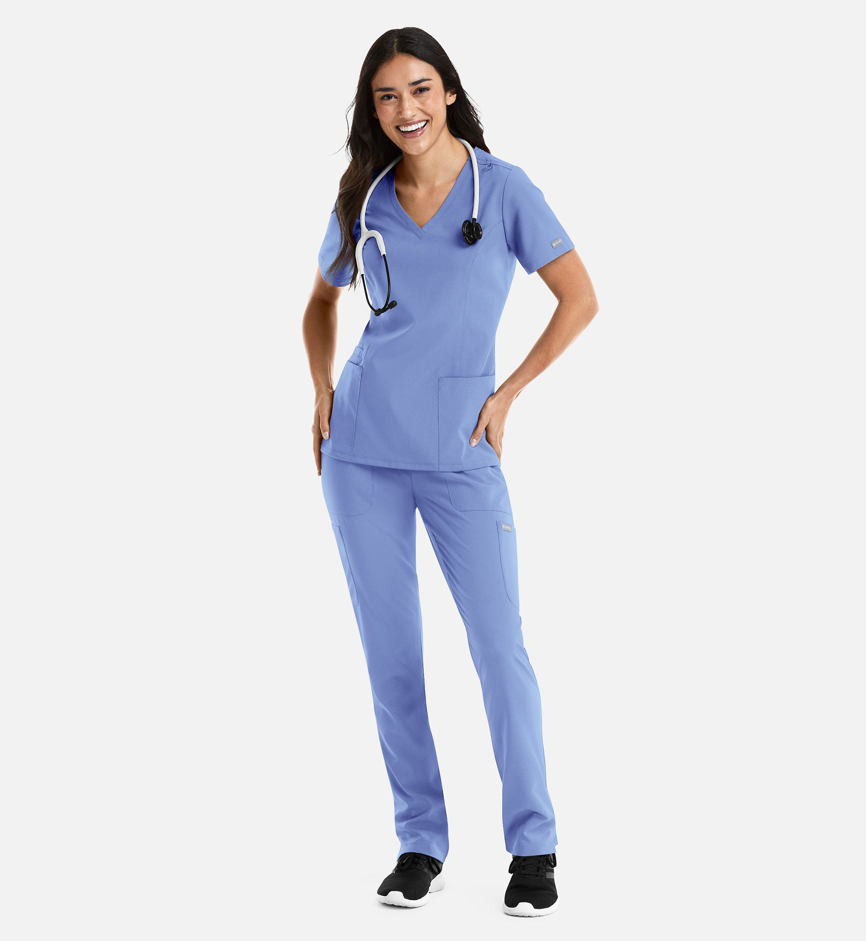 Momentum 5001 Women's Double V-Neck Top Ceil Blue