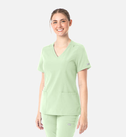 Momentum 5001 Womens Double V-Neck Top Honeydew