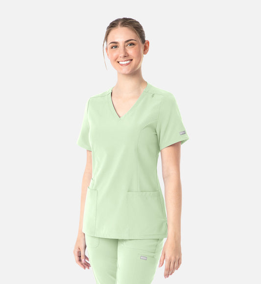 Momentum 5001 Womens Double V-Neck Top Honeydew