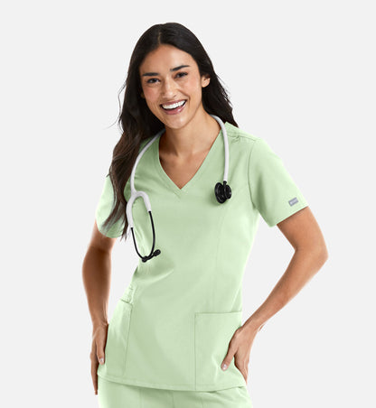 Momentum 5001 Womens Double V-Neck Top Honeydew