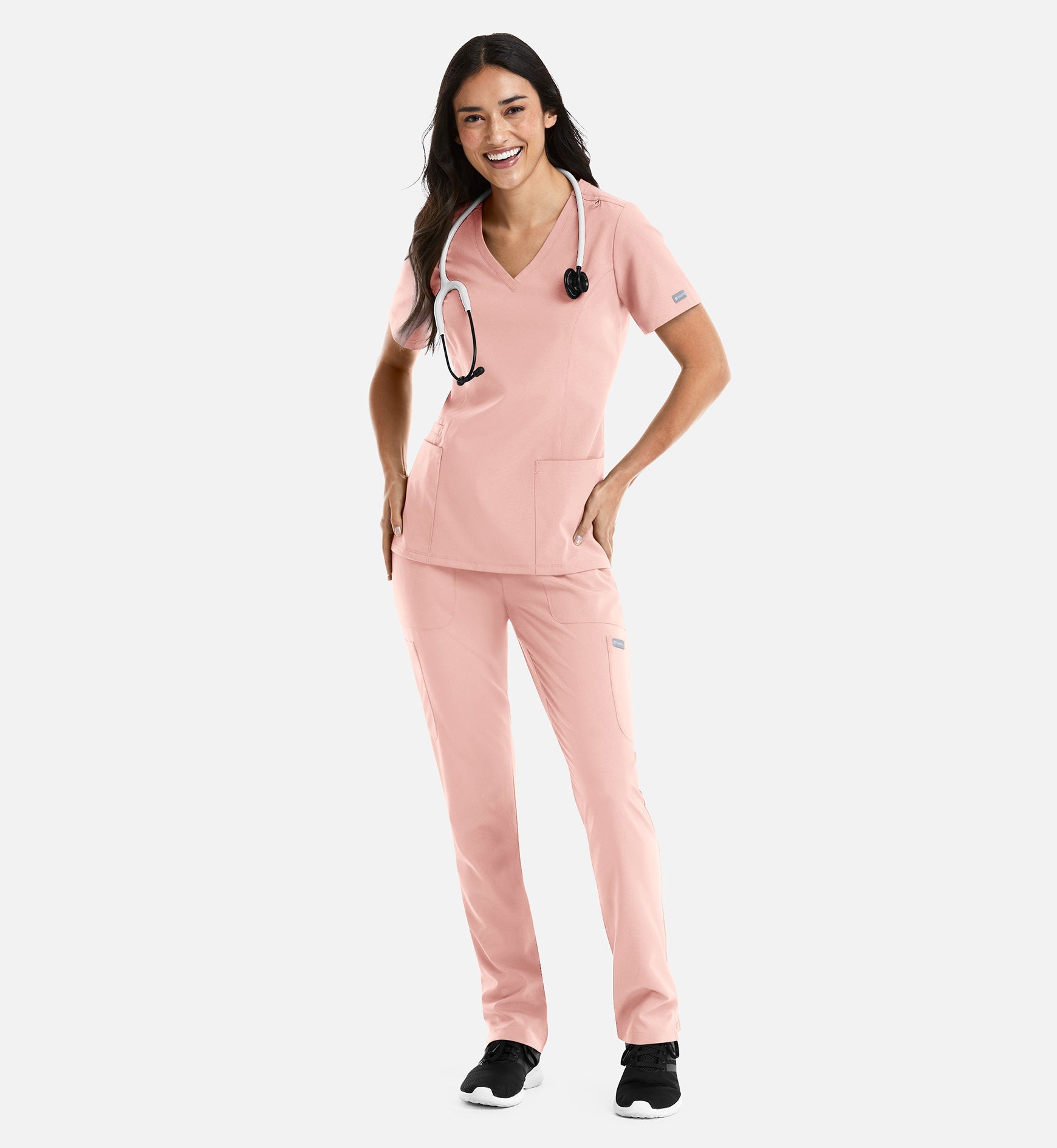 Momentum 5001 Womens Double V-Neck Top Pink Grapefruit
