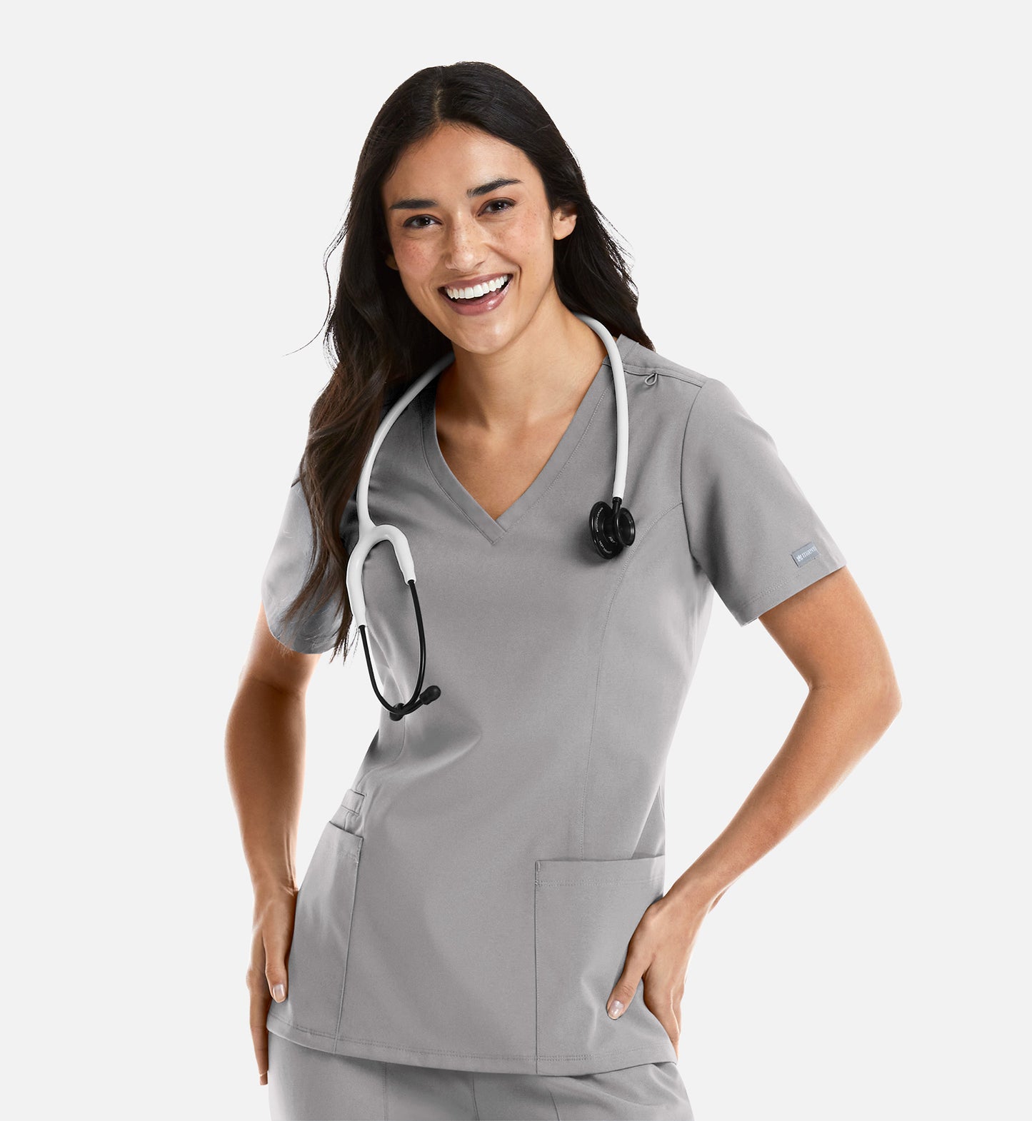 Momentum 5001 Women's Double V-Neck Top Quiet Grey