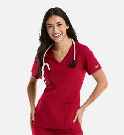 Momentum 5001 Women's Double V-Neck Top Red