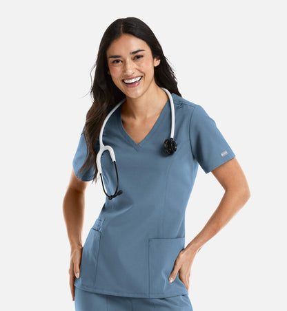 Momentum 5001 Women's Double V-Neck Top Slate Blue