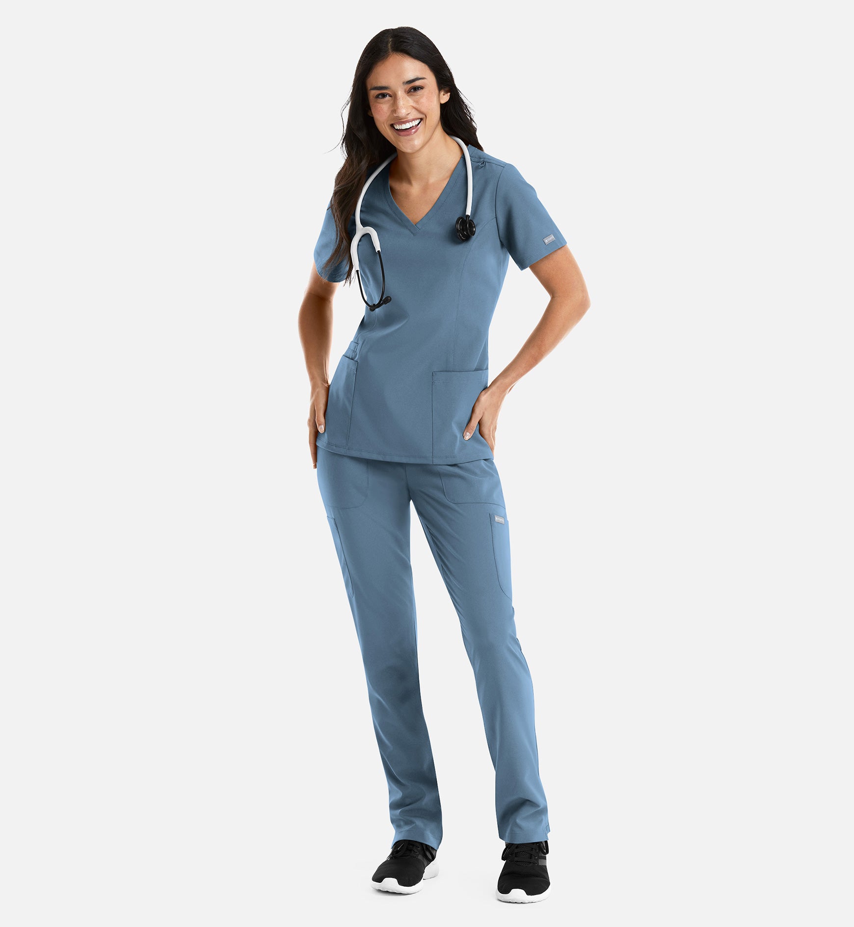 Momentum 5001 Women's Double V-Neck Top Slate Blue