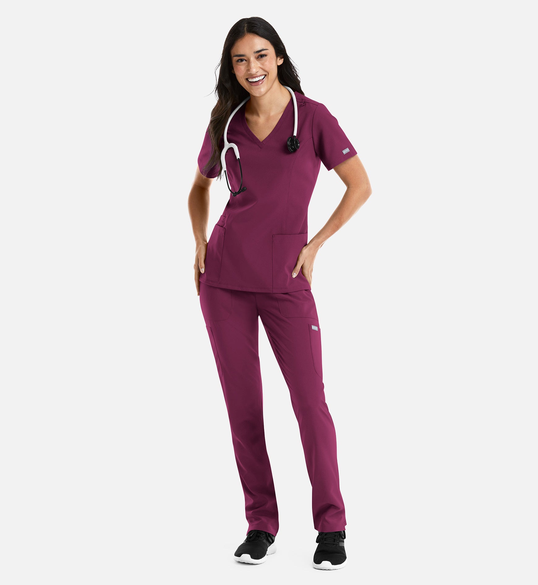 Momentum 5001 Women's Double V-Neck Top Wine