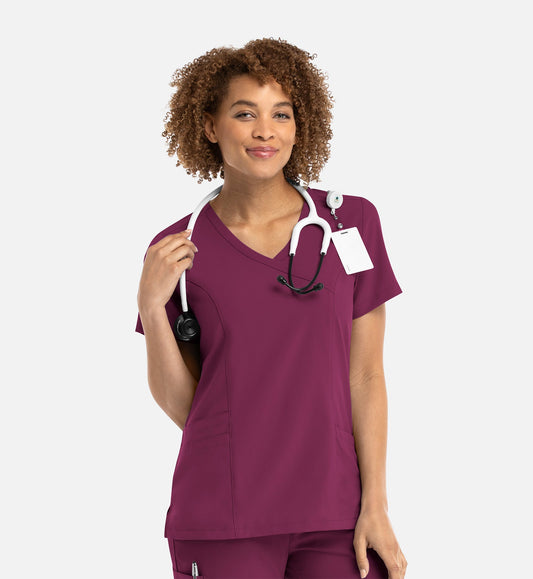 Momentum 5002 Women's Mock Wrap Top Wine