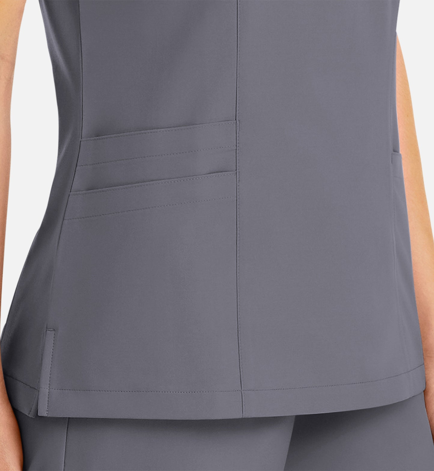 Momentum 5004 Women's Mock Wrap Top With Contrast Trim Pewter