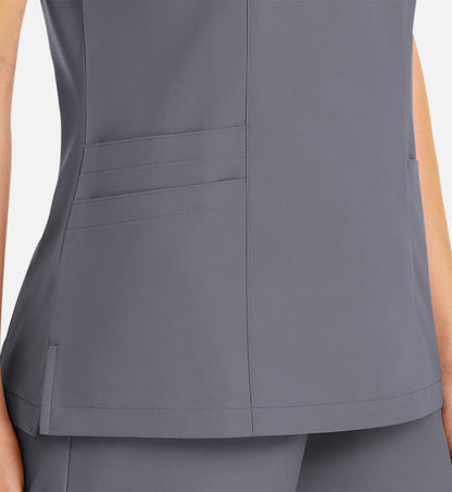 Momentum 5004 Women's Mock Wrap Top With Contrast Trim Pewter