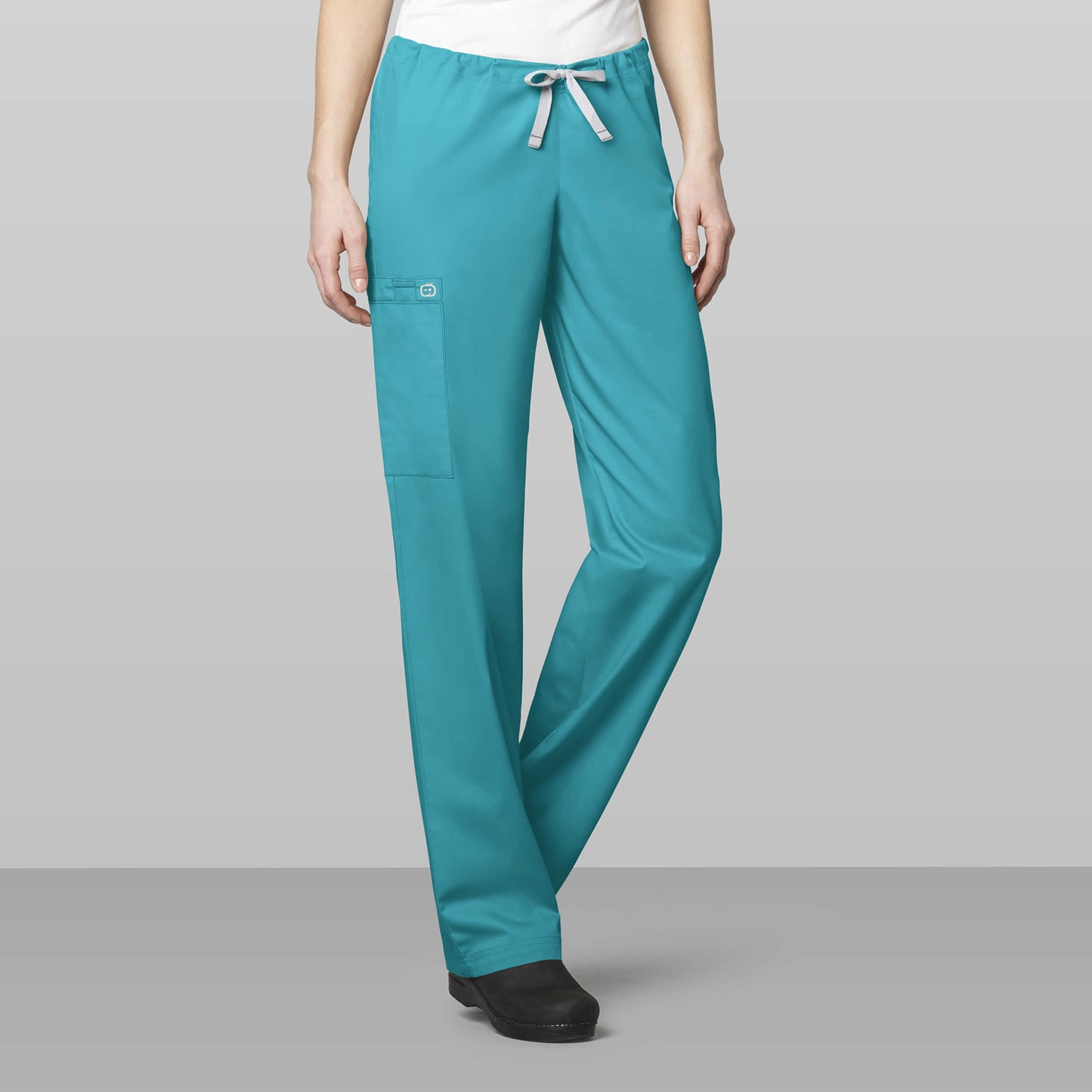 WonderWORK 500 Unisex Drawstring Cargo Scrub Pants Teal Blue Model Image Front | Wink