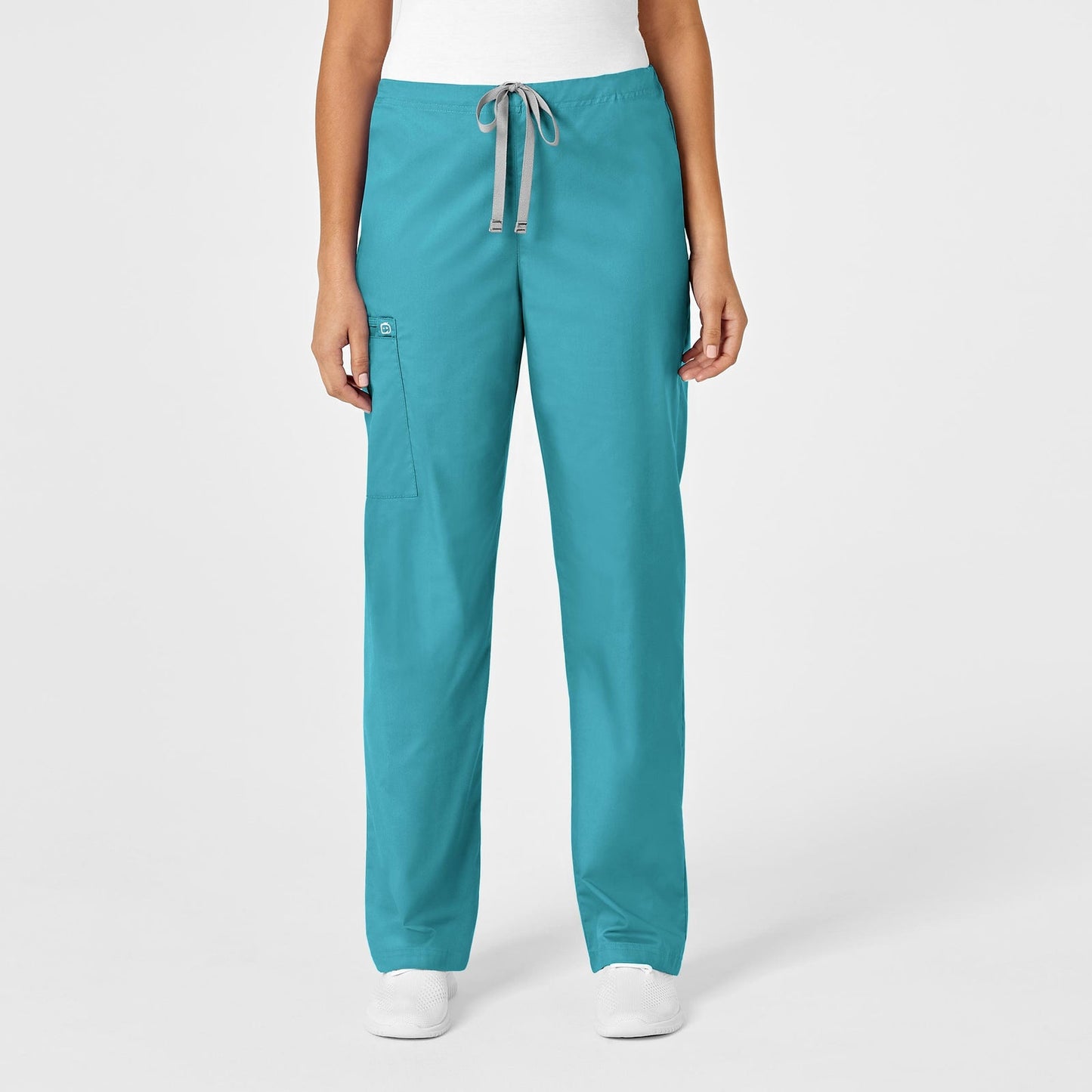 WonderWORK 500 Unisex Drawstring Cargo Scrub Pant Teal Blue Model Image Front | Wink