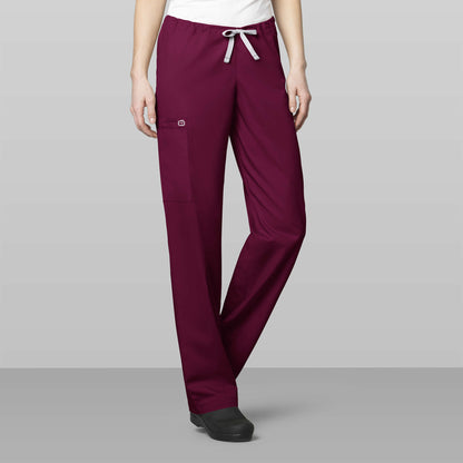 WonderWORK 500 Unisex Drawstring Cargo Scrub Pants Wine Model Image Front | Wink