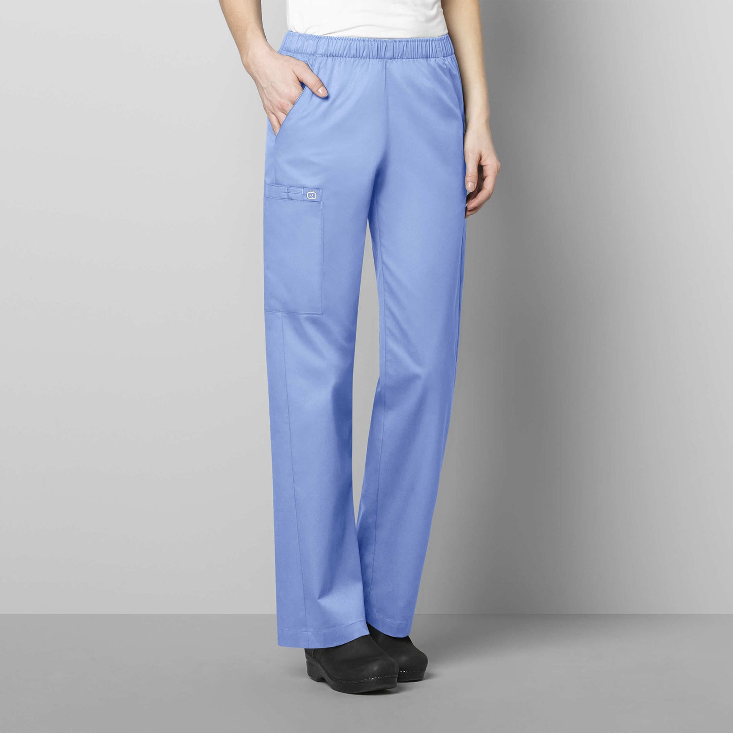 WonderWORK 501 Pull-On Cargo Scrub Pants Ceil Blue Model Image Front | Wink