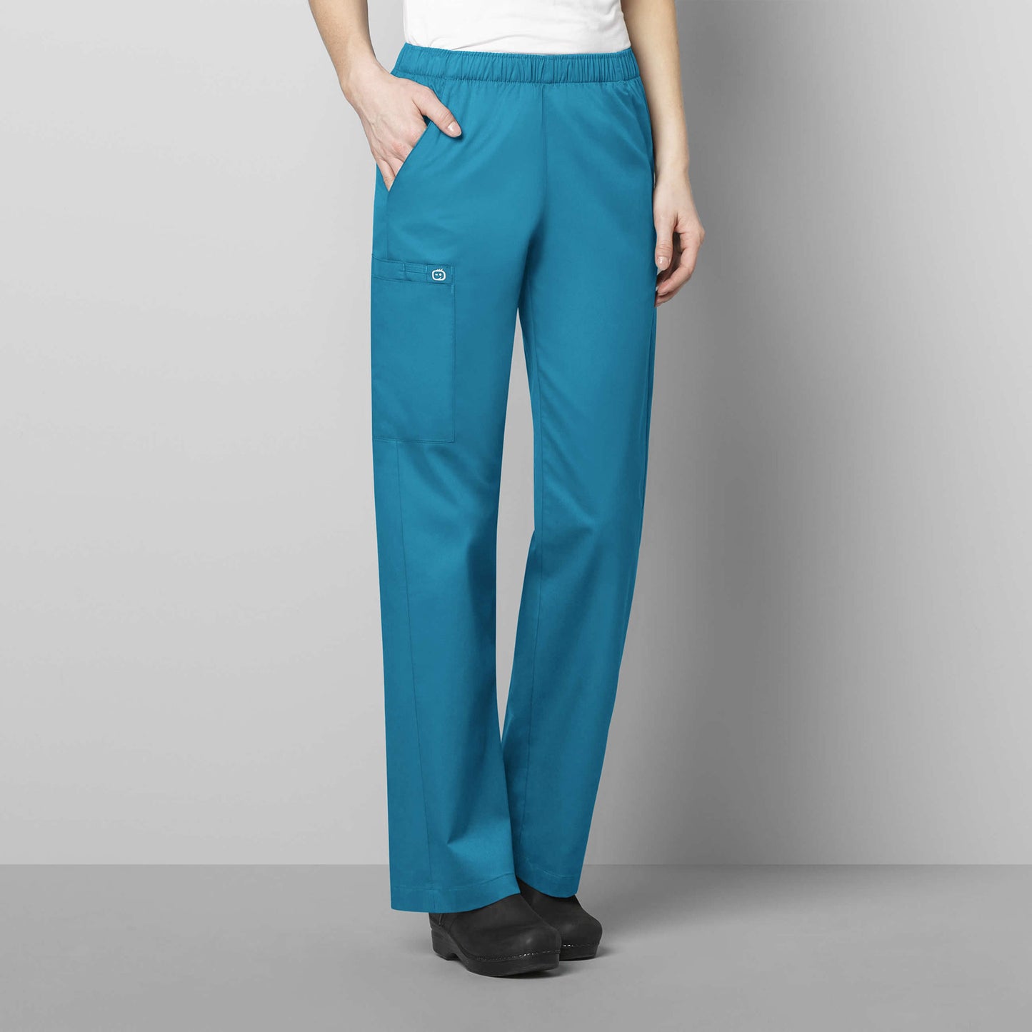 WonderWORK 501 Pull-On Cargo Scrub Pants Teal Blue Model Image Front | Wink