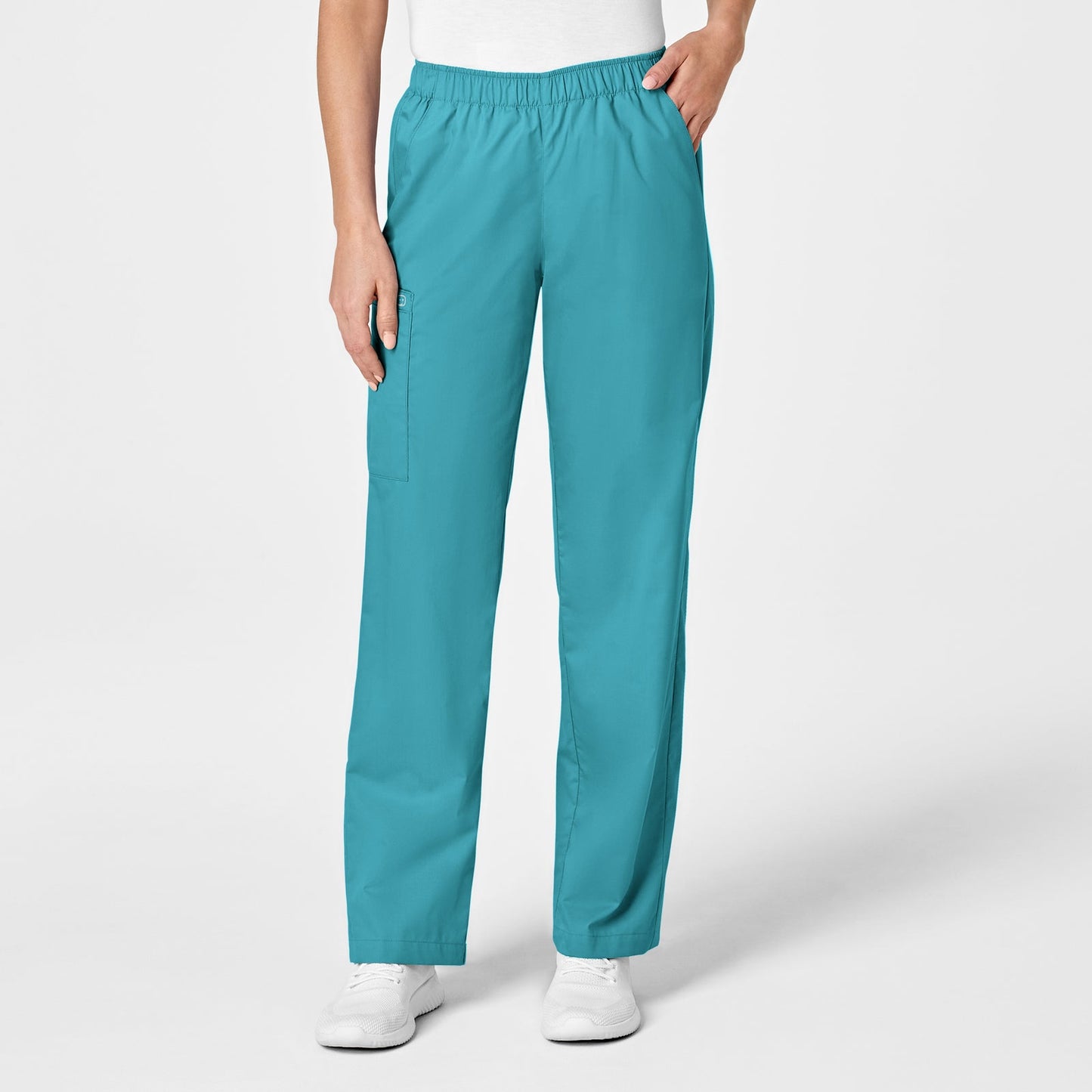 WonderWonderWORK 501 Pull-On Cargo Scrub Pant Teal Blue Model Image Front | Wink