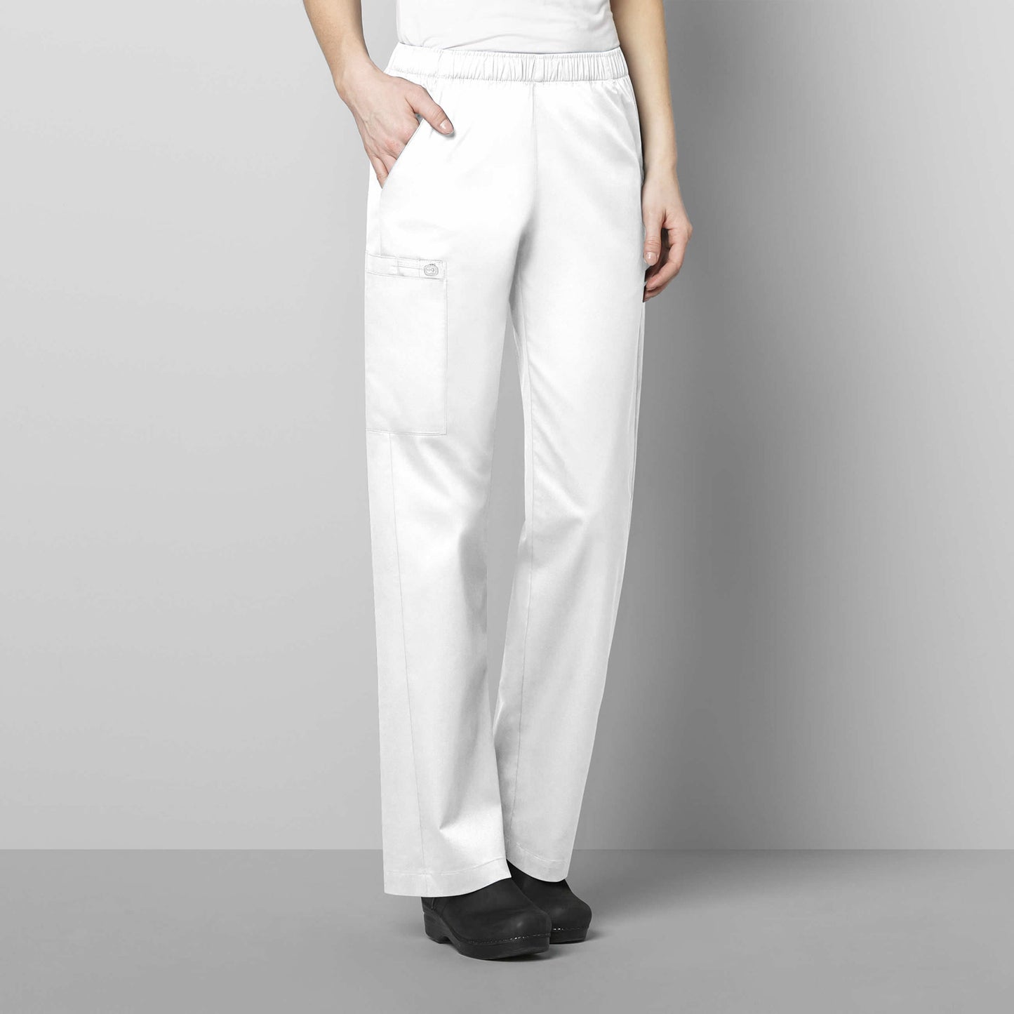 WonderWORK 501 Pull-On Cargo Scrub Pants White Model Image Front | Wink