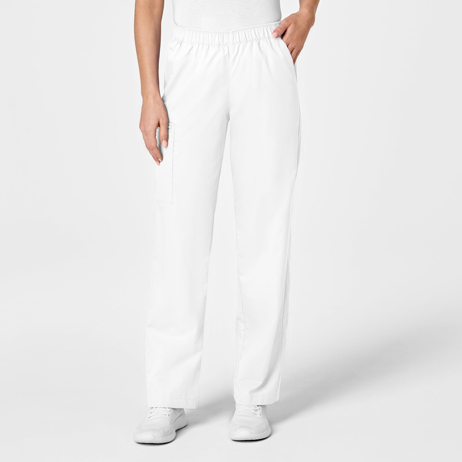 WonderWonderWORK 501 Pull-On Cargo Scrub Pant White Model Image Front | Wink