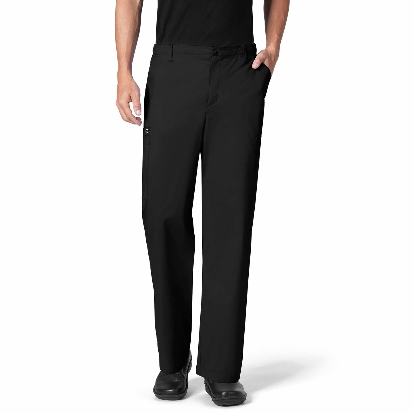 WonderWORK 503 Men's Cargo Scrub Pants Black Model Image Front | Wink