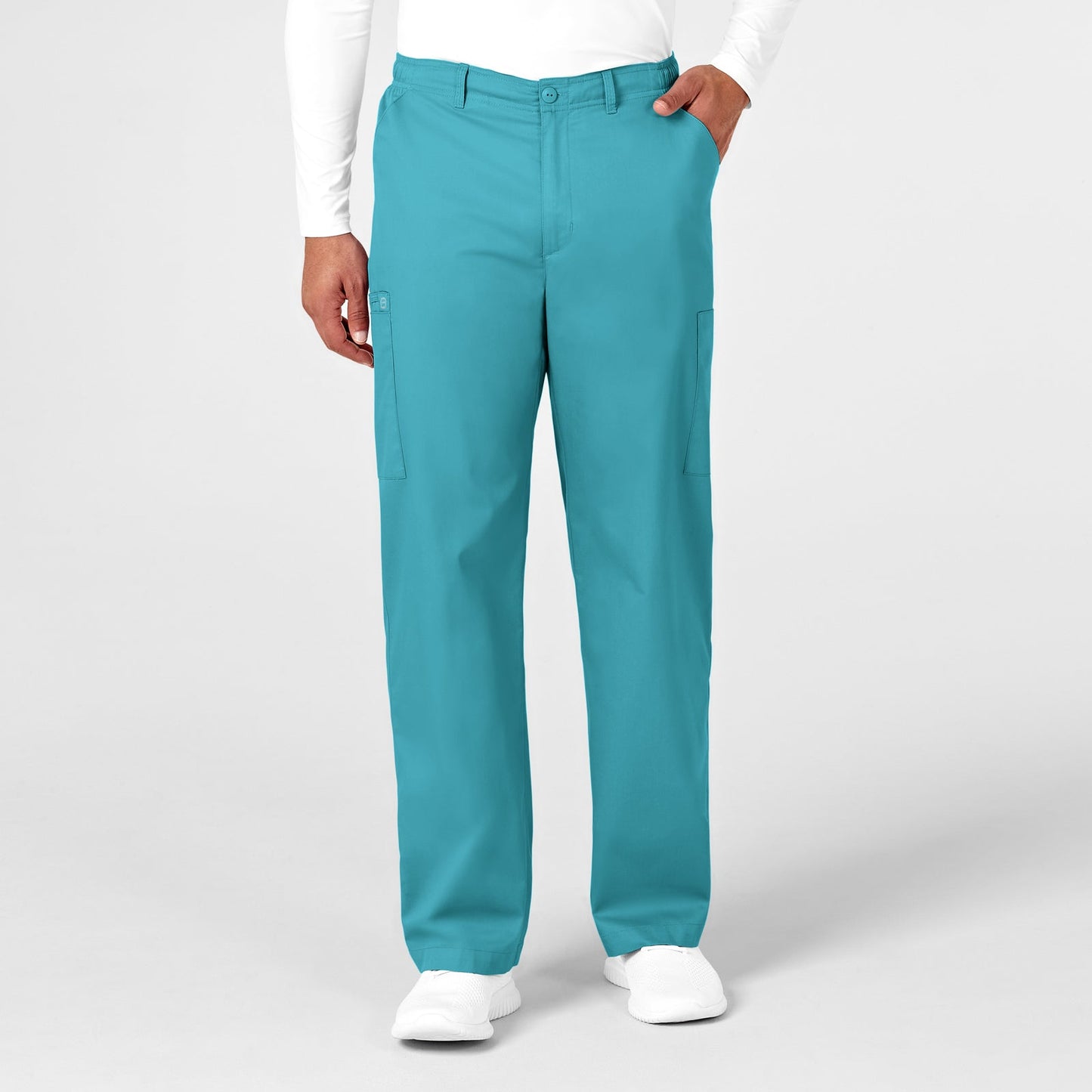 WonderWORK 503 Men's Cargo Scrub Pant Teal Blue Model Image Front | Wink