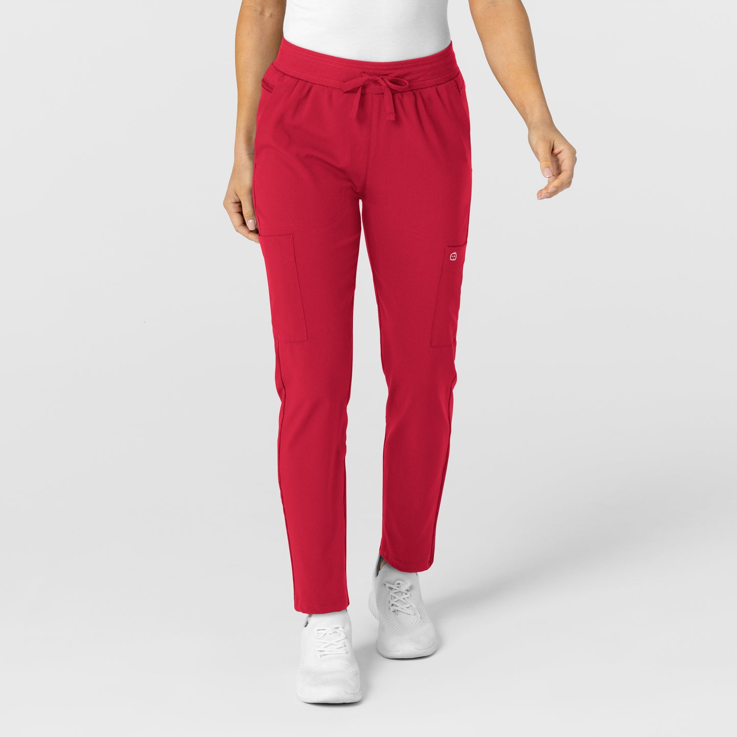 W123 5045 Flex-n-Reach Track Scrub Pants Red Model Image Front | Wink