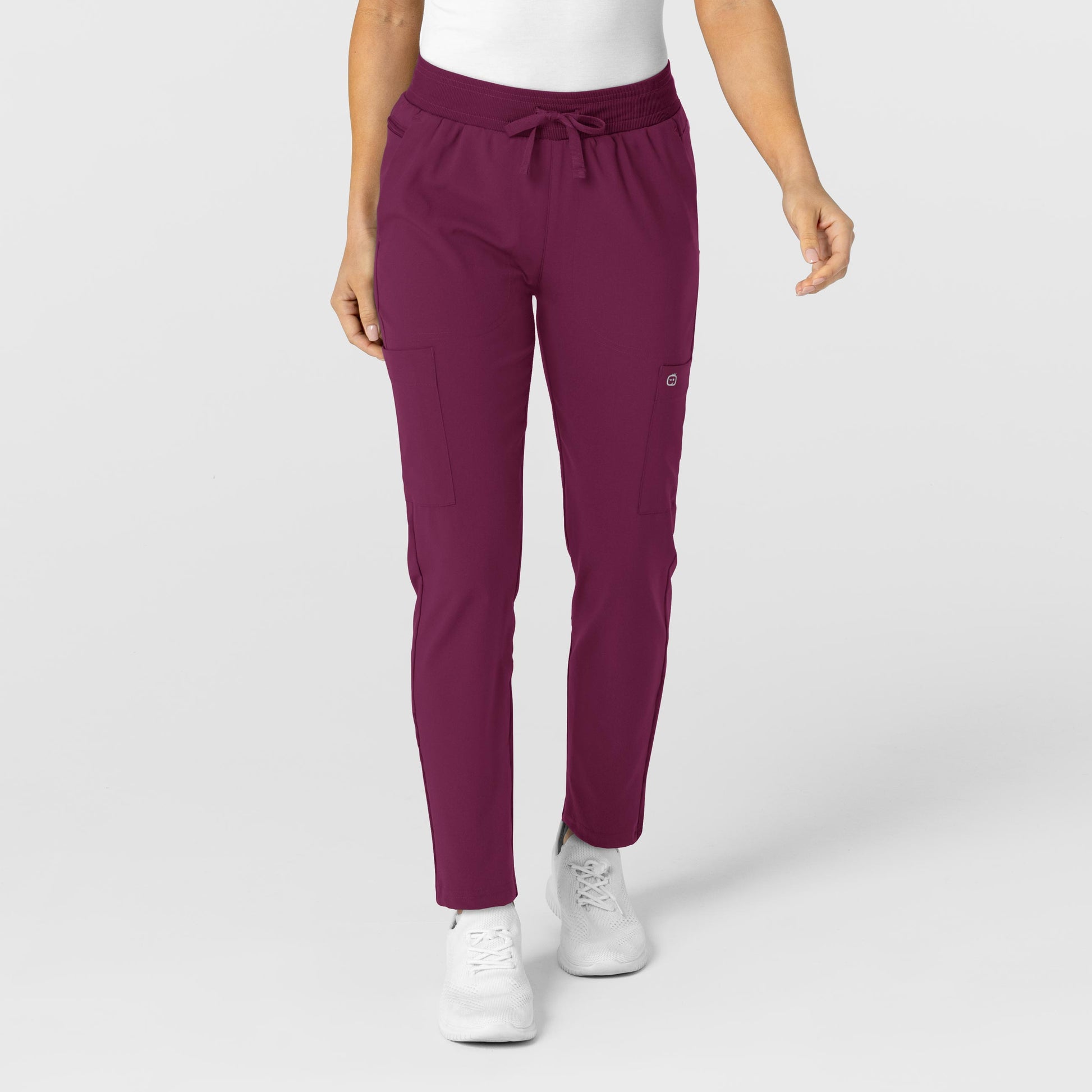 W123 5045 Flex-n-Reach Track Scrub Pants Wine Model Image Front | Wink