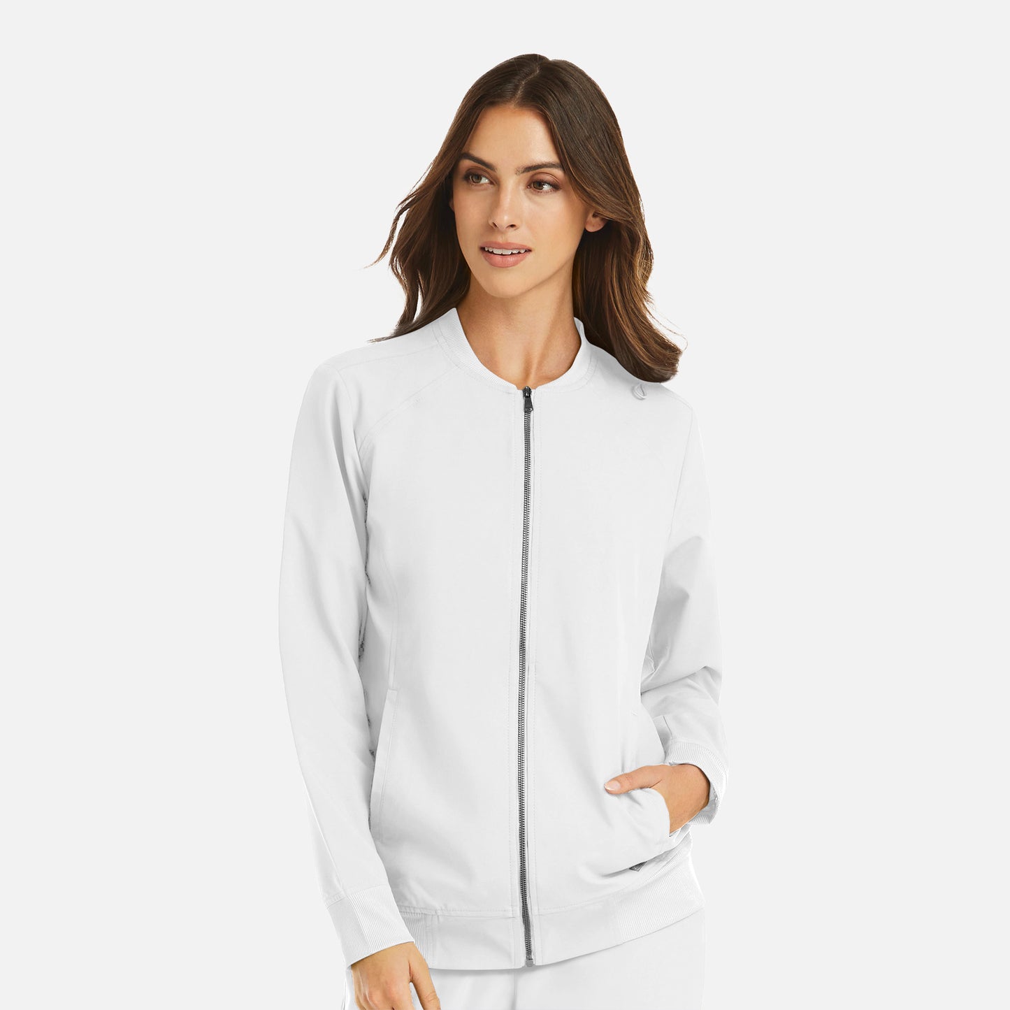 Momentum 5061 Womens Full Zip Bomber Jacket White