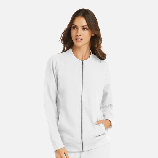 Momentum 5061 Womens Full Zip Bomber Jacket White