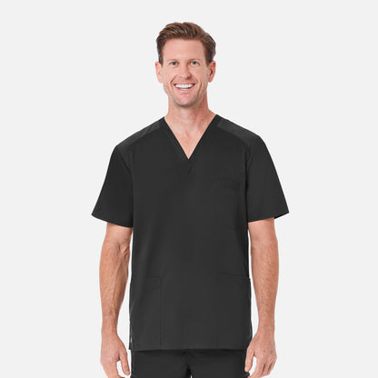 EON 5308 Men's Mesh Panel 3-Pocket V-Neck Top Black