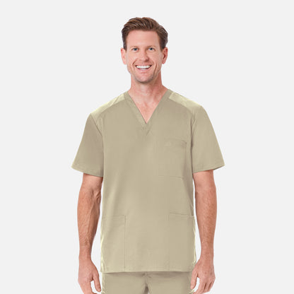EON 5308 Men's Mesh Panel 3-Pocket V-Neck Top Khaki