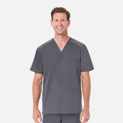 EON 5308 Men's Mesh Panel 3-Pocket V-Neck Top Pewter