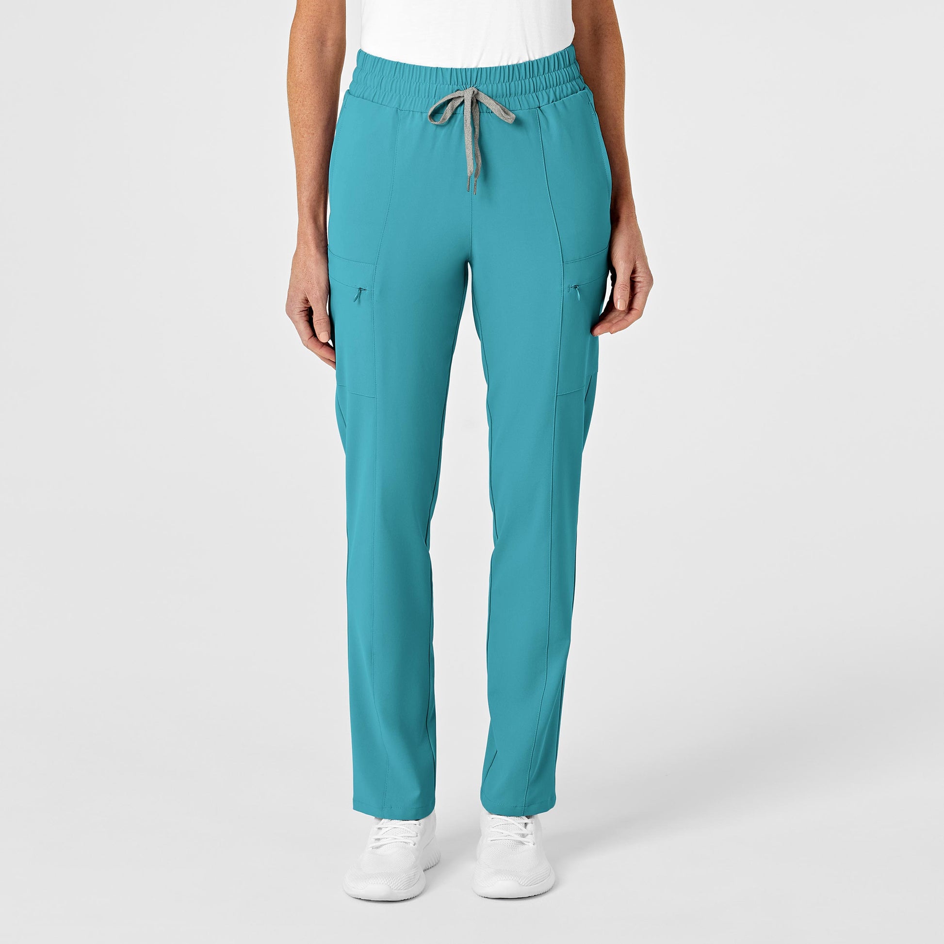 RENEW 5334 High Waist Slim Leg Scrub Pants Teal Blue Model Image Front | Wink