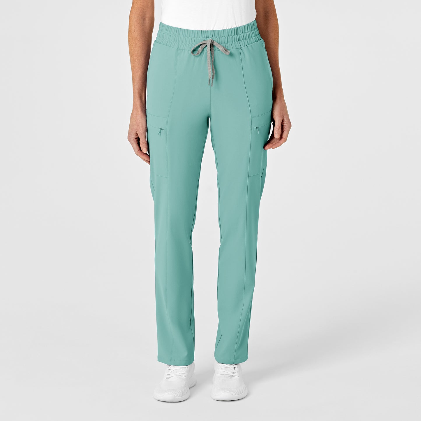 RENEW 5334 High Waist Slim Leg Scrub Pants Turquoise Model Image Front | Wink