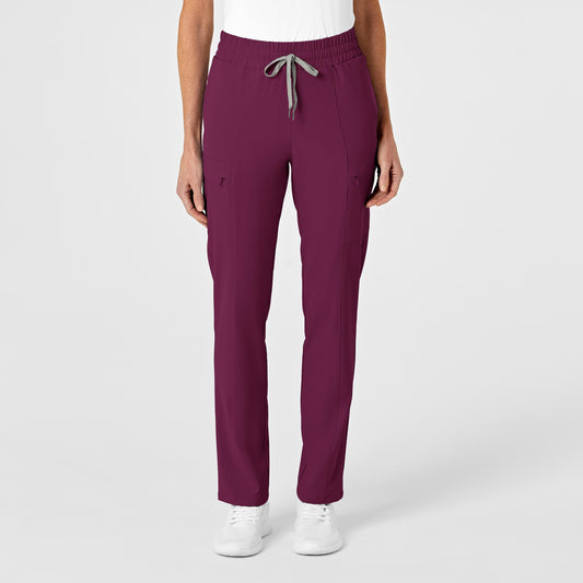 RENEW 5334 High Waist Slim Leg Scrub Pants Wine Model Image Front | Wink