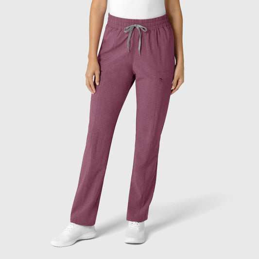 RENEW 5334 High Waist Slim Leg Scrub Pants Wine Heather Model Image Front | Wink