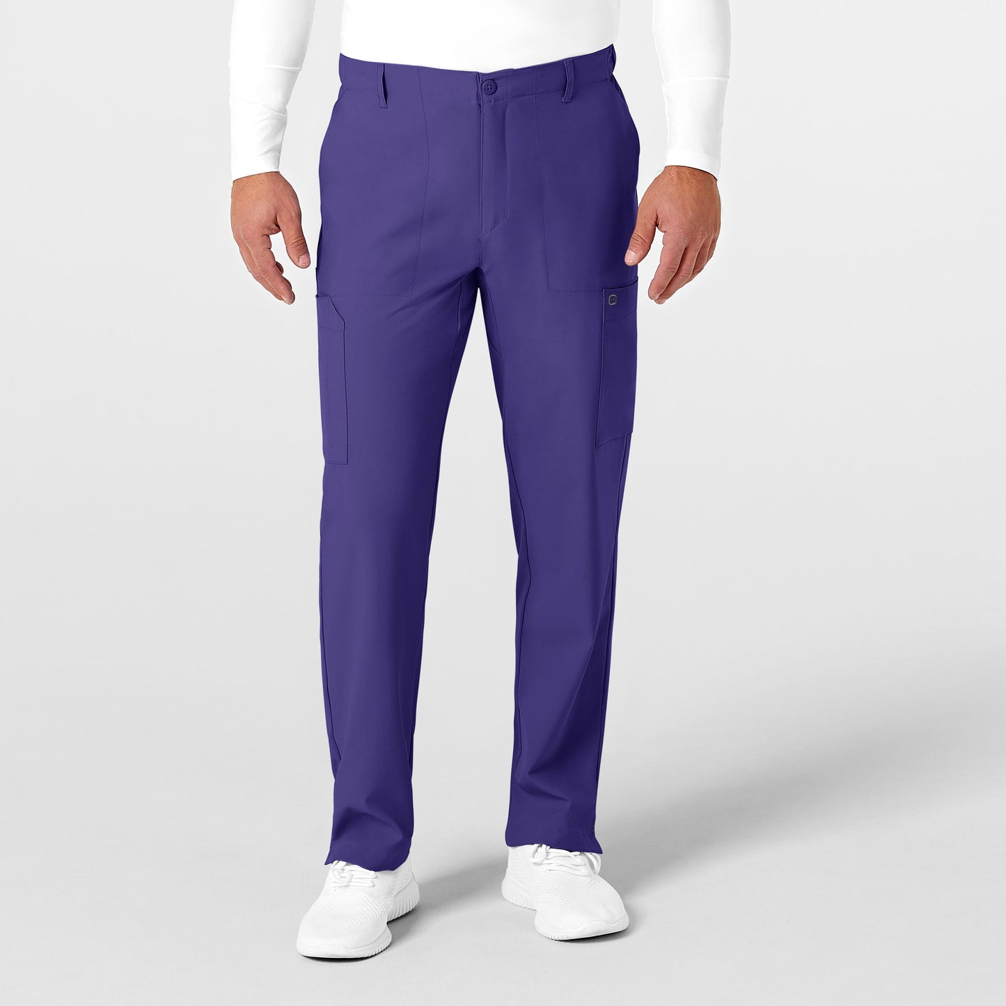 W123 5355 Men's Flat Front Cargo Scrub Pants Grape Model Image Front | Wink