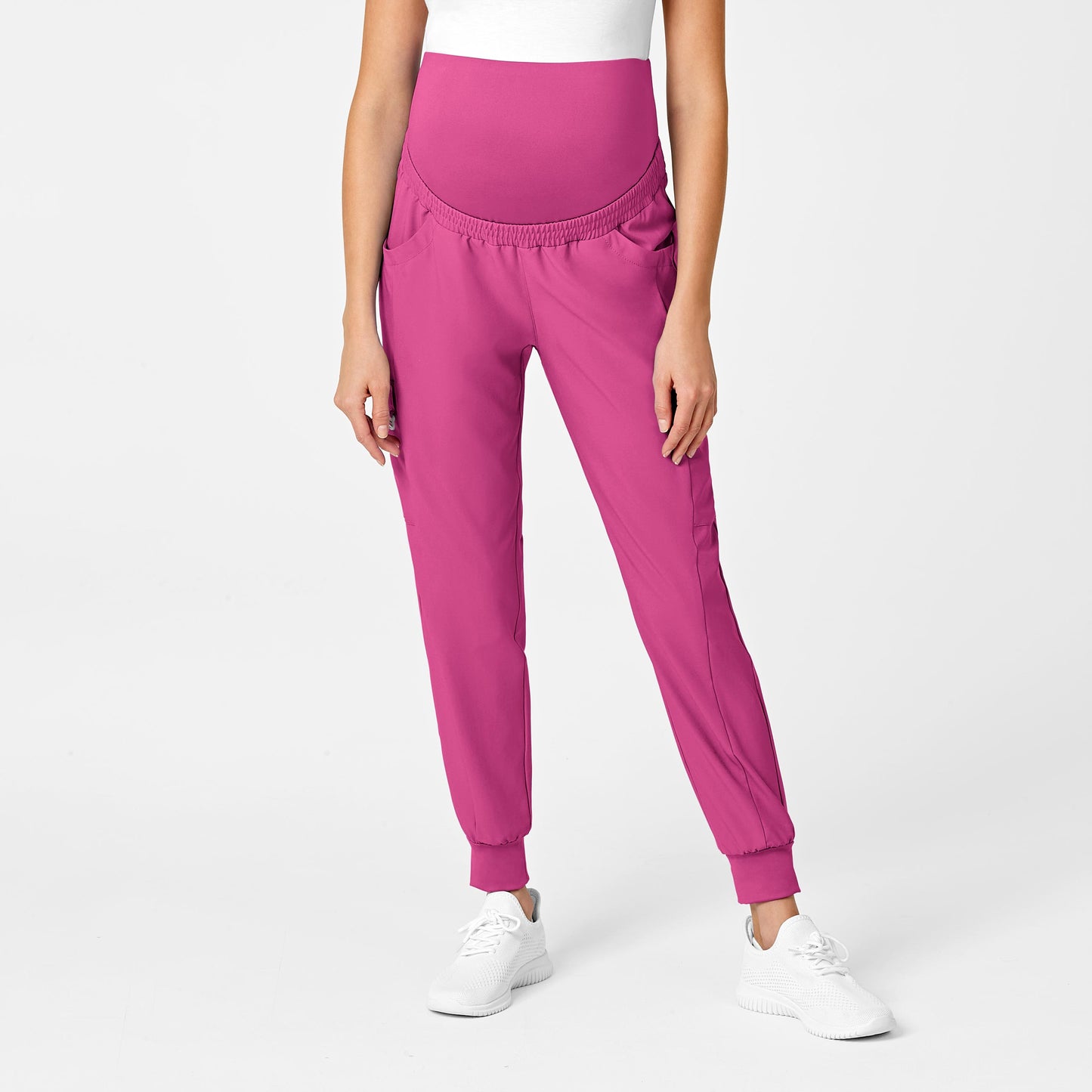 W123 5455 Maternity Jogger Scrub Pants Hot Pink Model Image Front | Wink