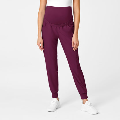 W123 5455 Maternity Jogger Scrub Pants Wine Model Image Front | Wink