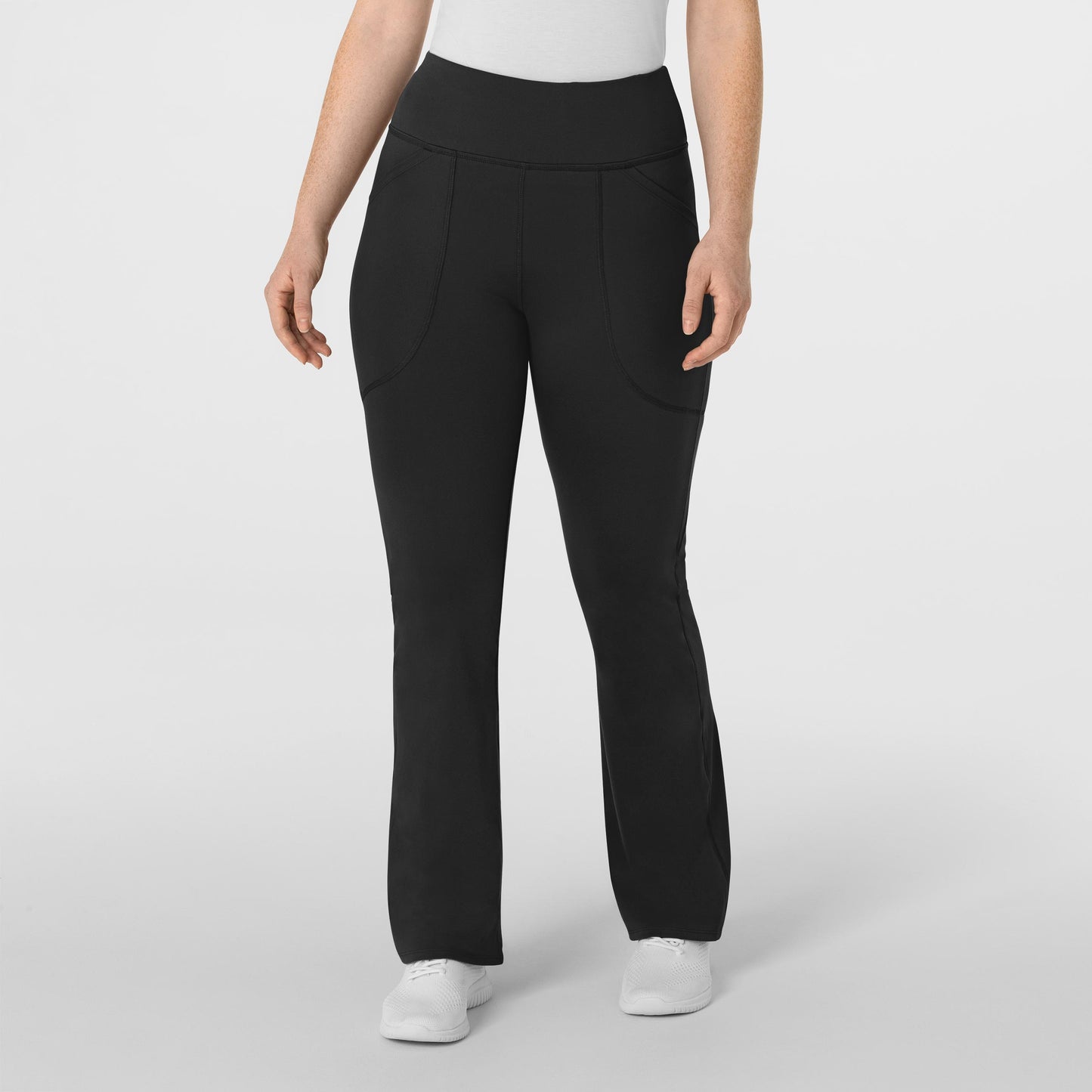 RENEW 5459 Knit Flare Yoga Scrub Pants Black Model Image Front | Wink