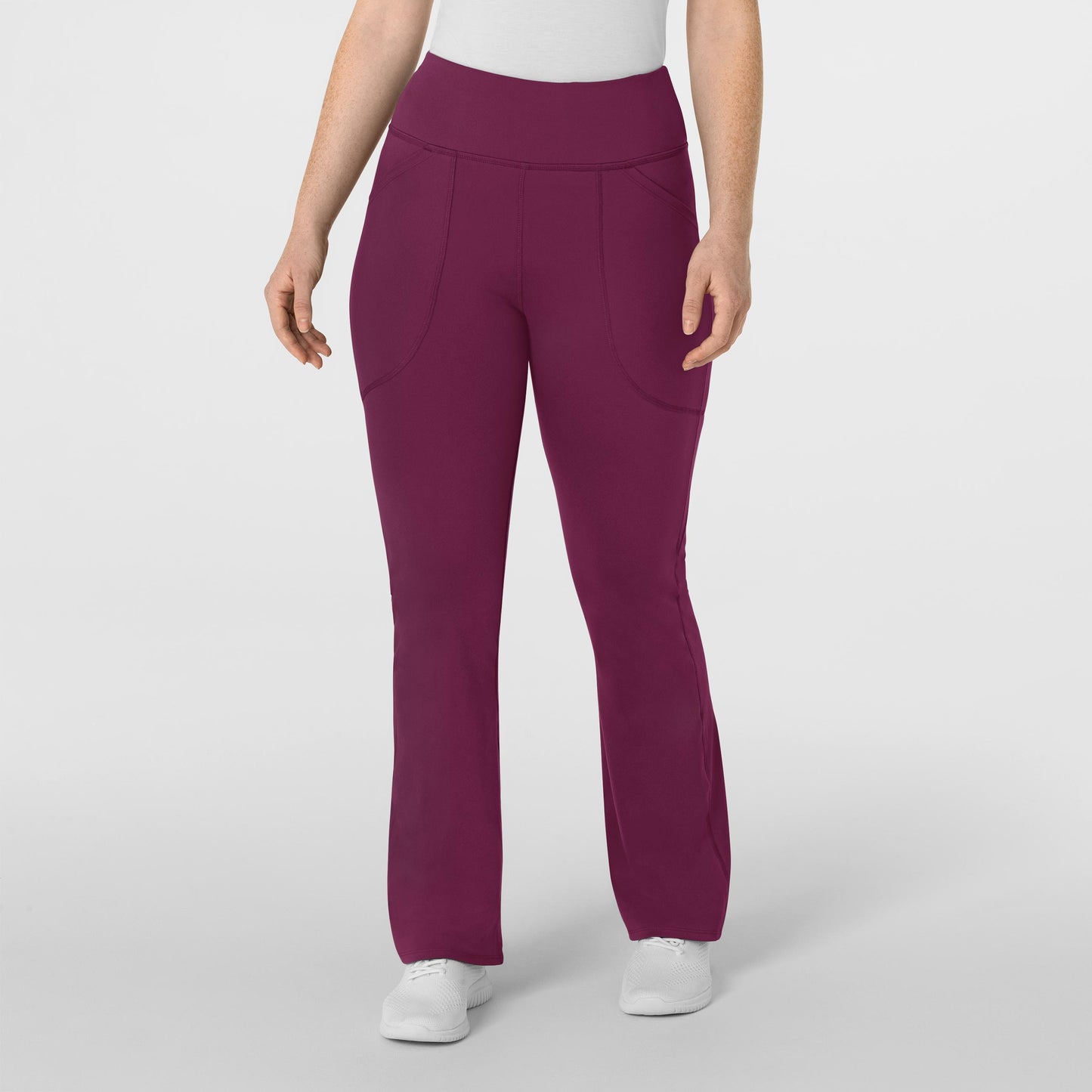 RENEW 5459 Knit Flare Yoga Scrub Pants Wine Model Image Front | Wink