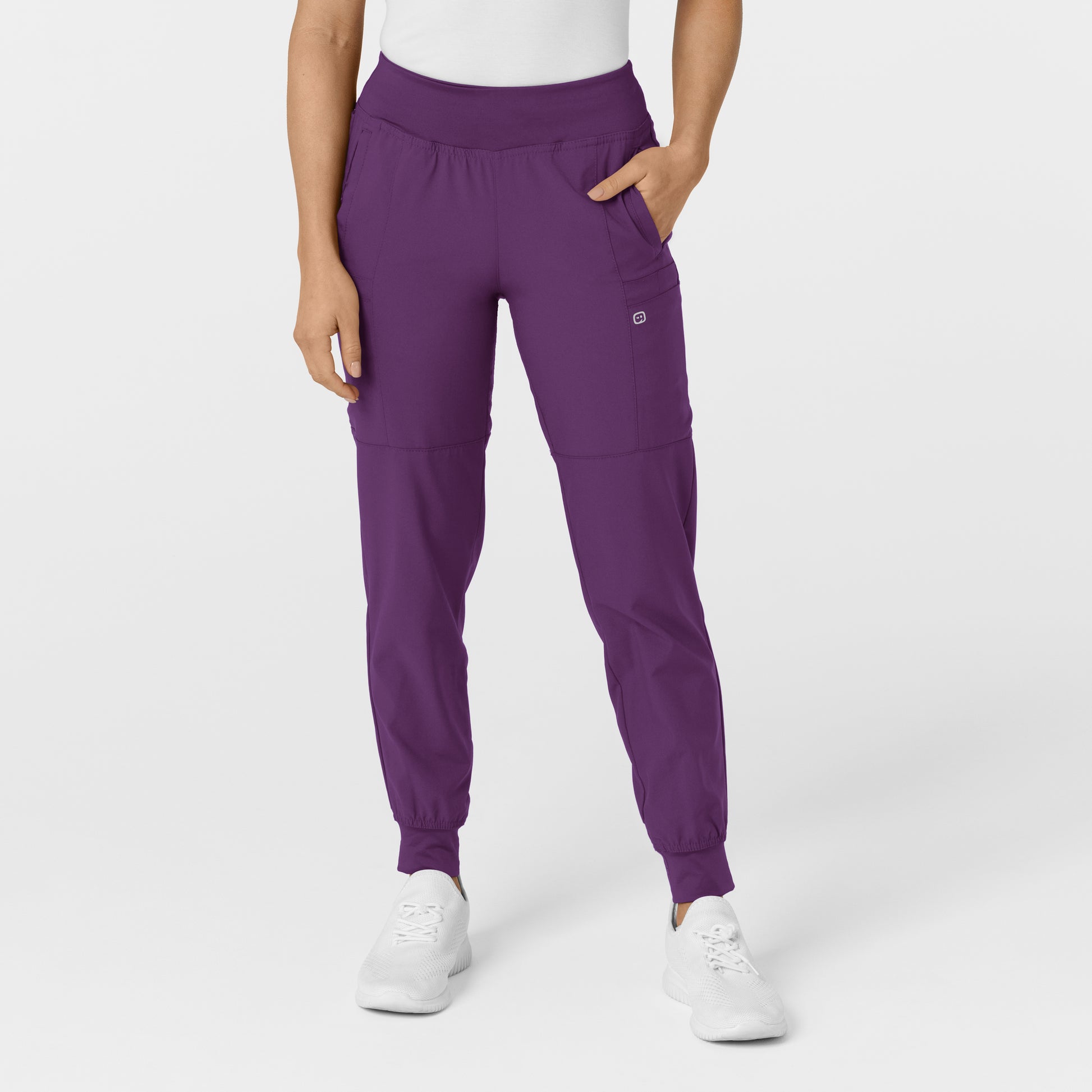 W123 5555 Comfort Waist Cargo Jogger Scrub Pants Eggplant Model Image Front | Wink