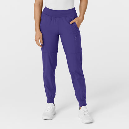 W123 5555 Comfort Waist Cargo Jogger Scrub Pants Grape Model Image Front | Wink