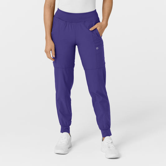 W123 5555 Comfort Waist Cargo Jogger Scrub Pants Grape Model Image Front | Wink